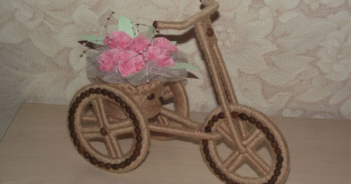 Làm giỏ hoa hình khung xe đạp từ dây thừng