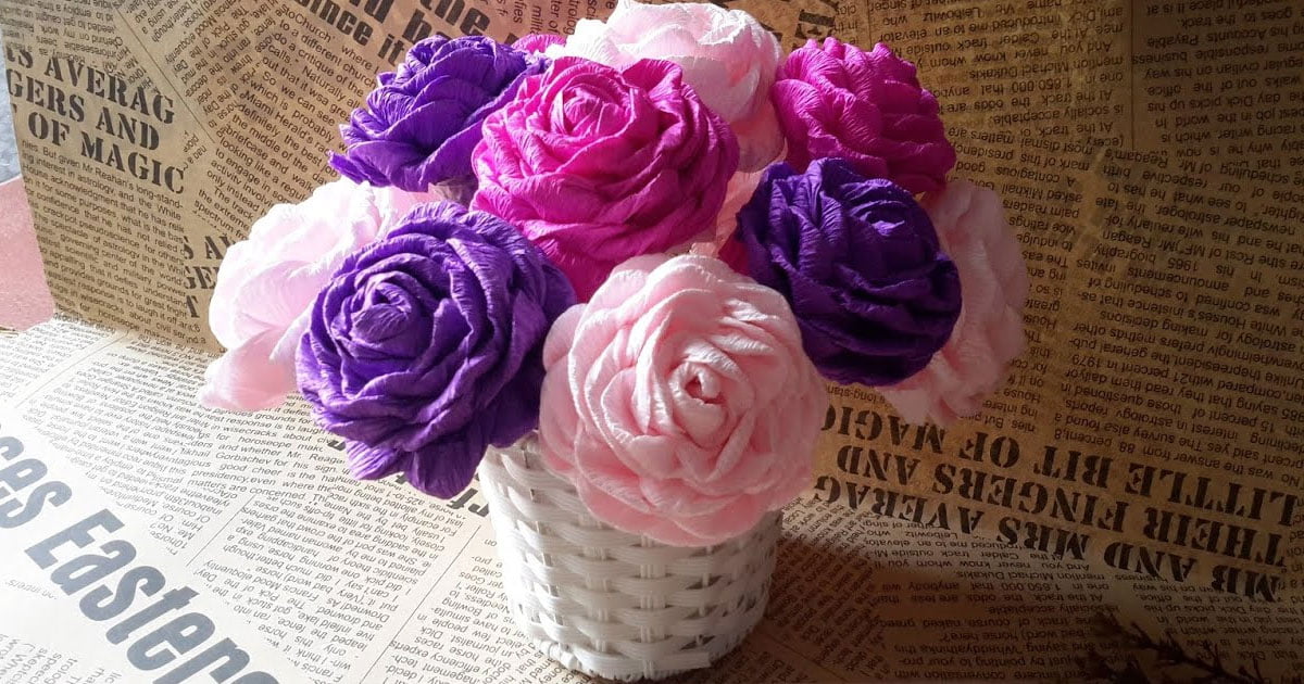 Làm hoa hồng giả handmade bằng giấy nhún